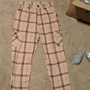 Salmon plaid slim pants